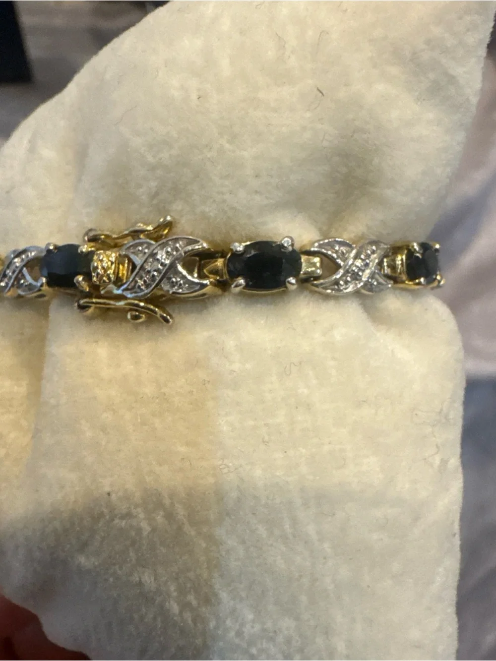 Sterling silver gold tone Sapphire Link Bracelet‎ - Elegant Women’s Jewelry